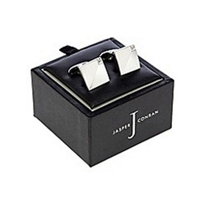Silver mixed finish crystal cufflinks in a gift box